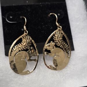 Wild Bryde 24kt Gp Elegant Gold Squirrel Statement Earrings Boho Nature Hippie